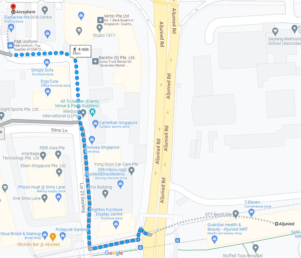 Walking directions from Aljunied MRT to Arcsphere